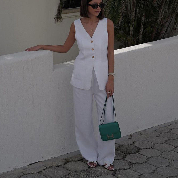 Cotton Waist Slim Vest Jacket Trousers Two