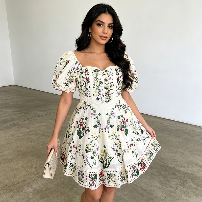 Women's Floral Puff-Sleeve Mini Dress