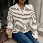 Striped Waffle Knit Hoodie Top