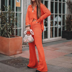 Clothes Solid Color Straight Leg Pants Knit Two-Piece Set