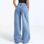 Women Washed Fried Snowflake Loose Wide Leg Jeans Women Jeans
