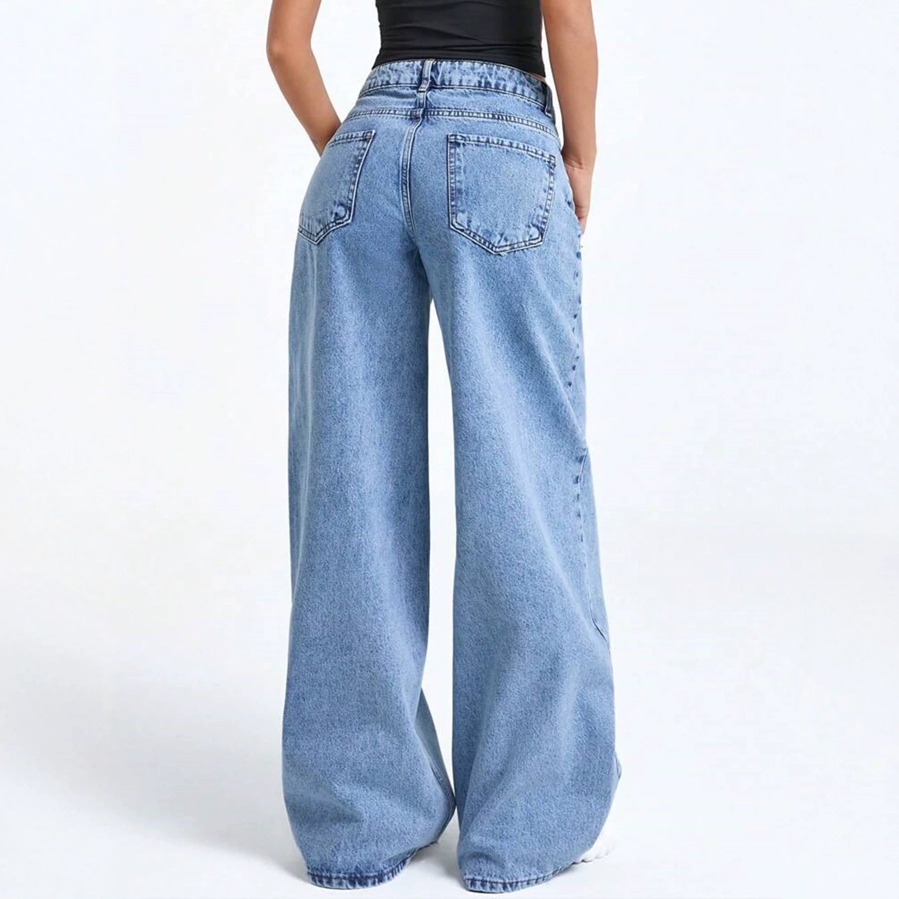 Women Washed Fried Snowflake Loose Wide Leg Jeans Women Jeans