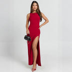 Off-Shoulder Pleated Side-Slit Dress