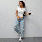 Women’s White Knitted Twisted Backless Long Sleeve Top