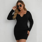 Women's Plus Size V-Neck Long-Sleeve Dress