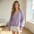 Women's Embellished V-Neck Floral Sweater