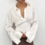 White Fitted Collared Long Sleeve Shirt