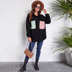 Women's Loose Corduroy Shirt Mid-Length Patchwork Pocket Drop-Shoulder Long-Sleeve Thin New