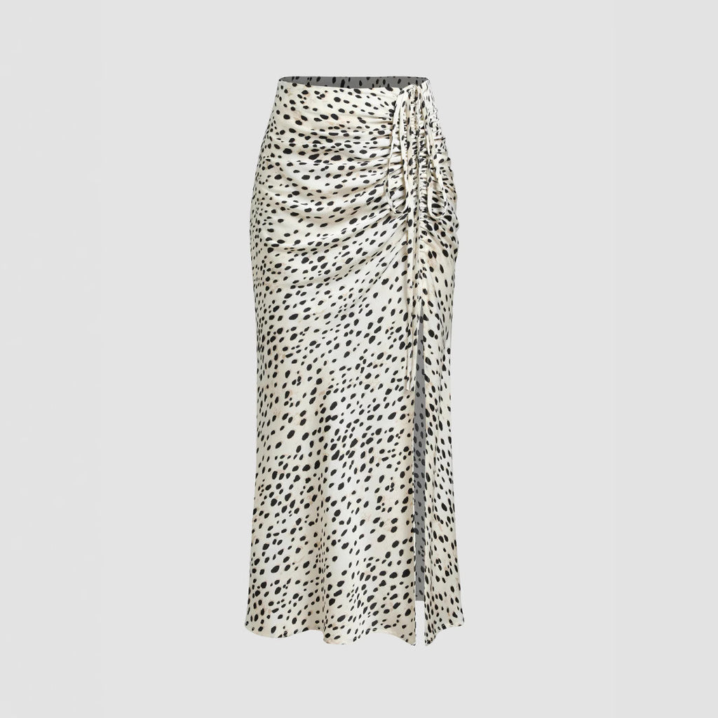 Leopard Print Drawstring Split Maxi Skirt