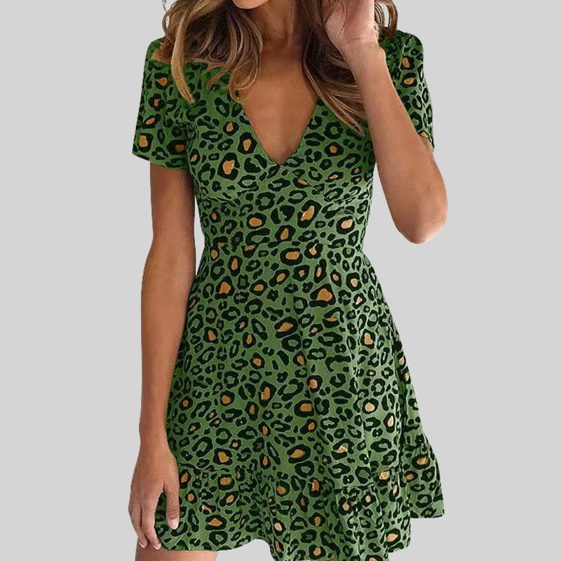 Leopard-Print V-Neck Short Dress