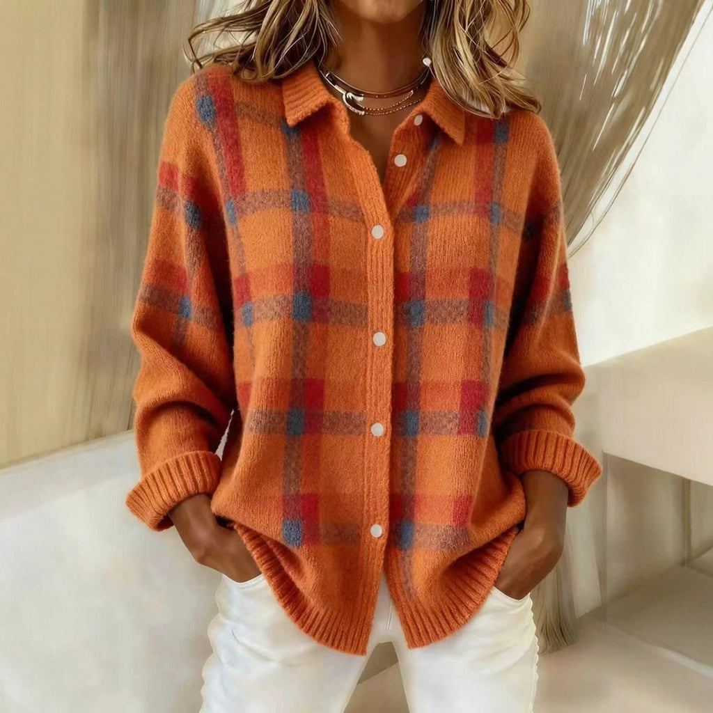 Women's Plaid Collared Cardigan