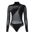 Sheer Mesh Mock Neck Long Sleeve Jumpsuit
