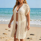 Plus Size Women Clothing Sexy Cutout Beach Sun Protection Blouse Cardigan Coat