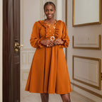 Beaded V-Neck Lantern-Sleeve Party Dress