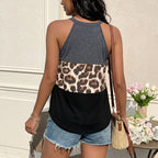 Retro Color-Blocking Leopard Print Halter Sleeveless Vest for Women