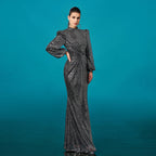 Sequin Long Sleeve Fishtail Evening Maxi Dress