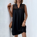 Women's Summer Sleeveless Loose Solid Color Lace Trim Dress