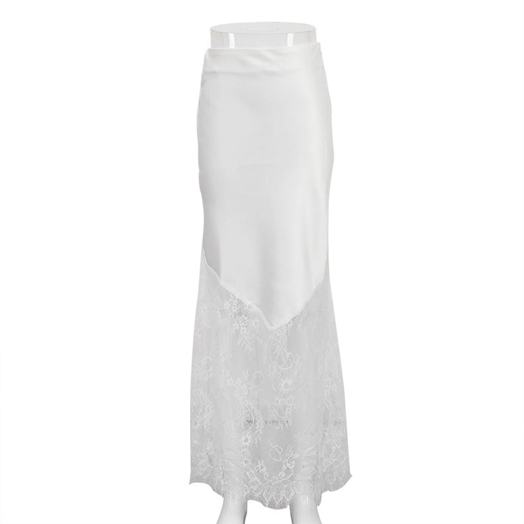 Lace Stitching See Through Skirt Hip Skirt