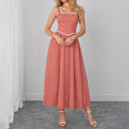 's Summer Lace Splicing Sling Dress Backless Waist Trimming Smocking