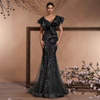 Elegant Ruffle Sleeve Sequin Elegant Cocktail Party Dinner Dress
