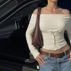 Niche Swing Collar Slim Fit Slimming Short Sleeved T shirt for Women Summer Sexy Long Sleeved Top