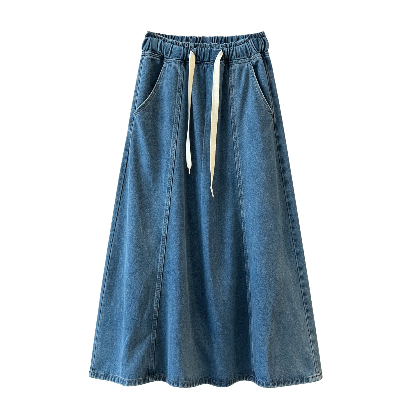 Autumn EW Drawstring Denim Skirt Women HW Slimming Cover A