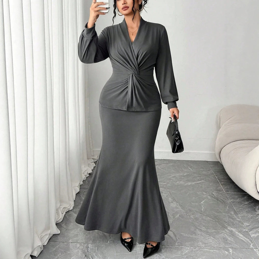 Women's Plus Size V Neck Cross Twisted Waist Controlled Long