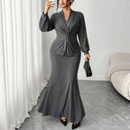Women's Plus Size V Neck Cross Twisted Waist Controlled Long