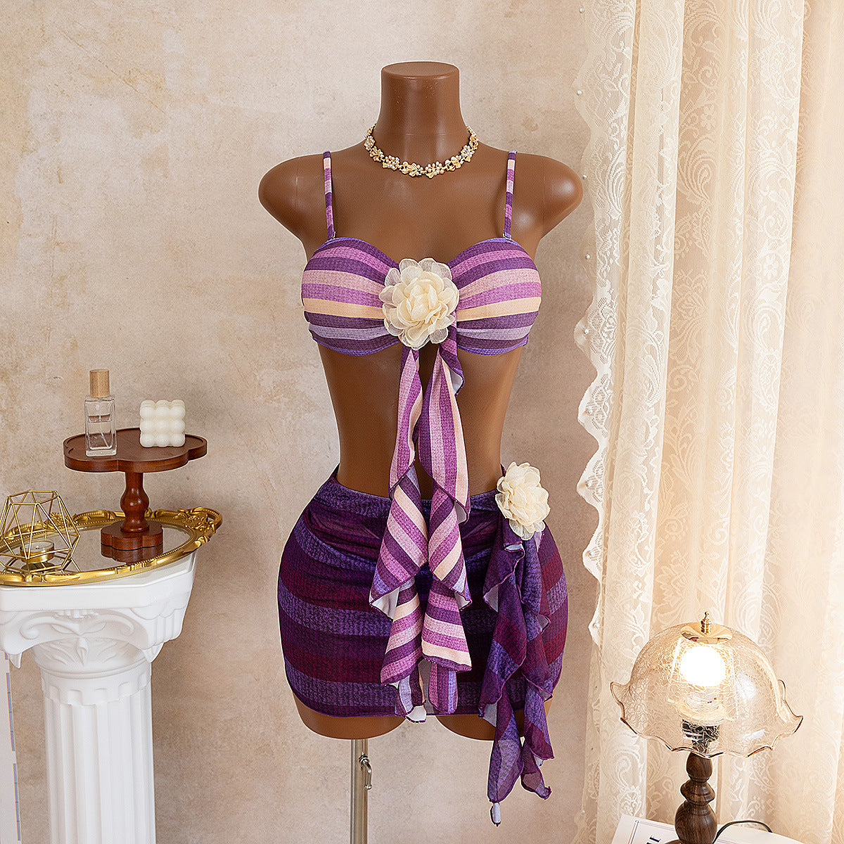 Striped Mesh Bikini Swimwear