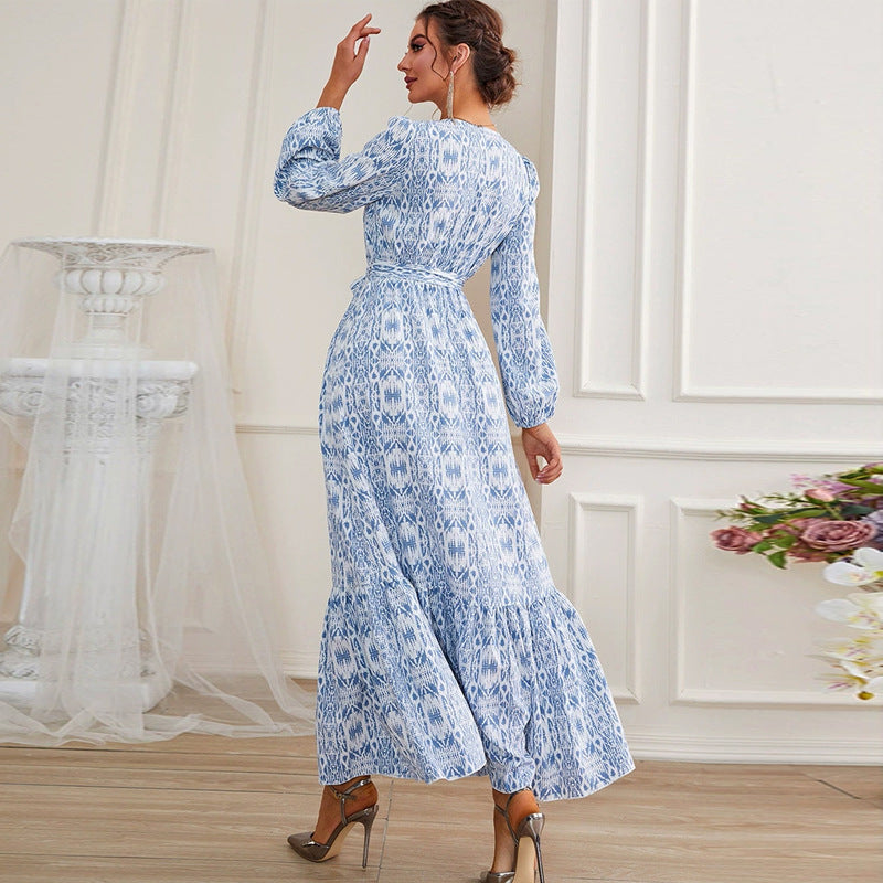 Women's Fall Women Clothing Tea Dress French Printed Dress