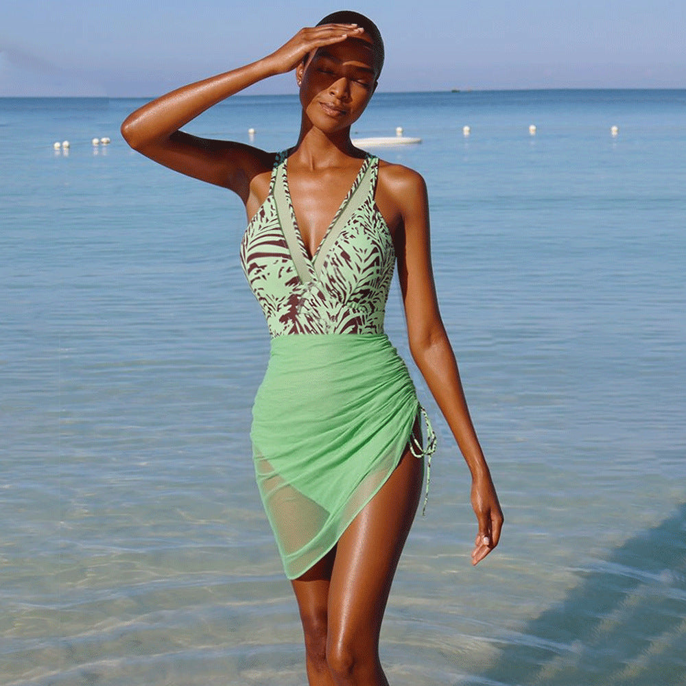 Mesh Stitching One-piece Swimwear