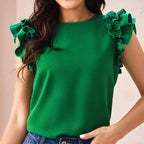 Women's Slimming T Shirt Ruffled Fashionable Short Sleeve Top