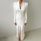V-Neck Long-Sleeve Split Maxi Dress