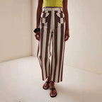 Women's Retro Brown Striped High Waist Loose Slimming Casual Women Jeans