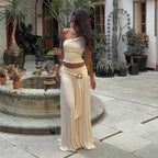 Women's Summer Sleeveless Off Shoulder Coordinated Two-Piece Set