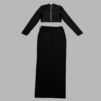 Women's Mock-Neck Rhinestone Crop Top & Maxi Skirt Two-Piece Set