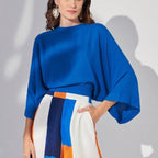 Women's Clothing Loose Office Blue Top High-Waisted Wide Leg Pants Sets