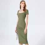 Women's Ribbed Knit Square-Neck Side-Slit Dress