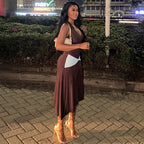 Women's Color-Block Halter Maxi Dress