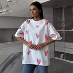 Women's Heart Printing T Shirt Summer Street Hand Painted Heart Printing Short Sleeve T Shirt