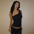 Irregular Asymmetric Neckline Slim Fit Solid Color Vest Top