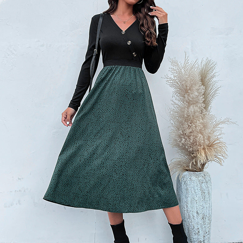 Winter Long-Sleeve Color-Block Dress