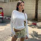 Autumn White off the Shoulder Clothes Pullover T shirt Loose Casual Slim Fit