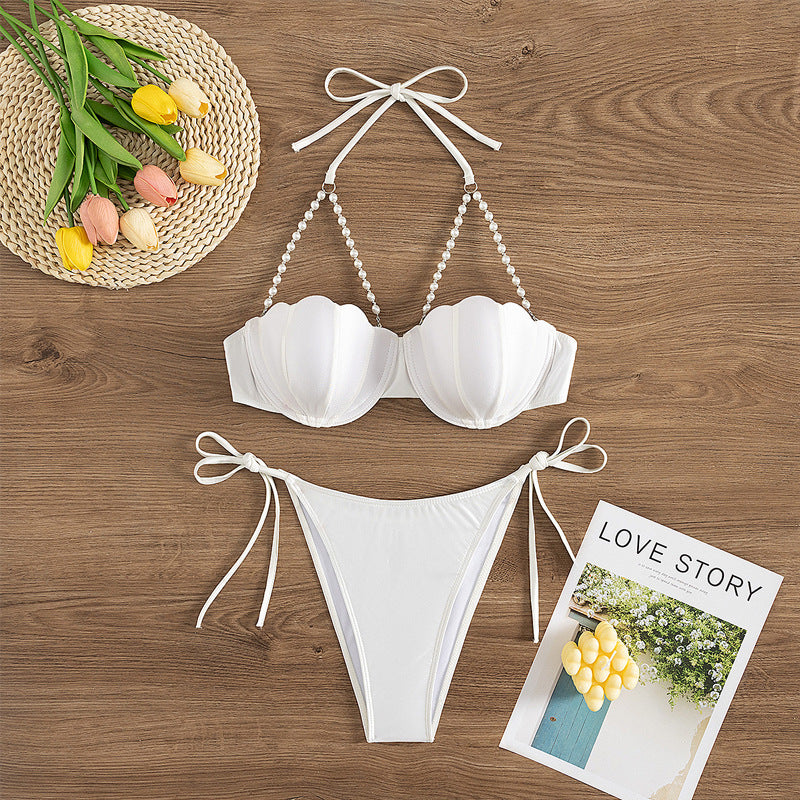 Halter White Bikini Swimwear