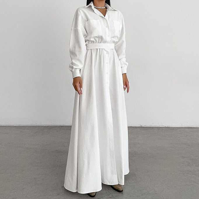 Women's French Collar Belted Shirt Dress