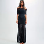 Autumn Strapless Pleated Mesh Slim Fit Patchwork Dress Two Piece Set