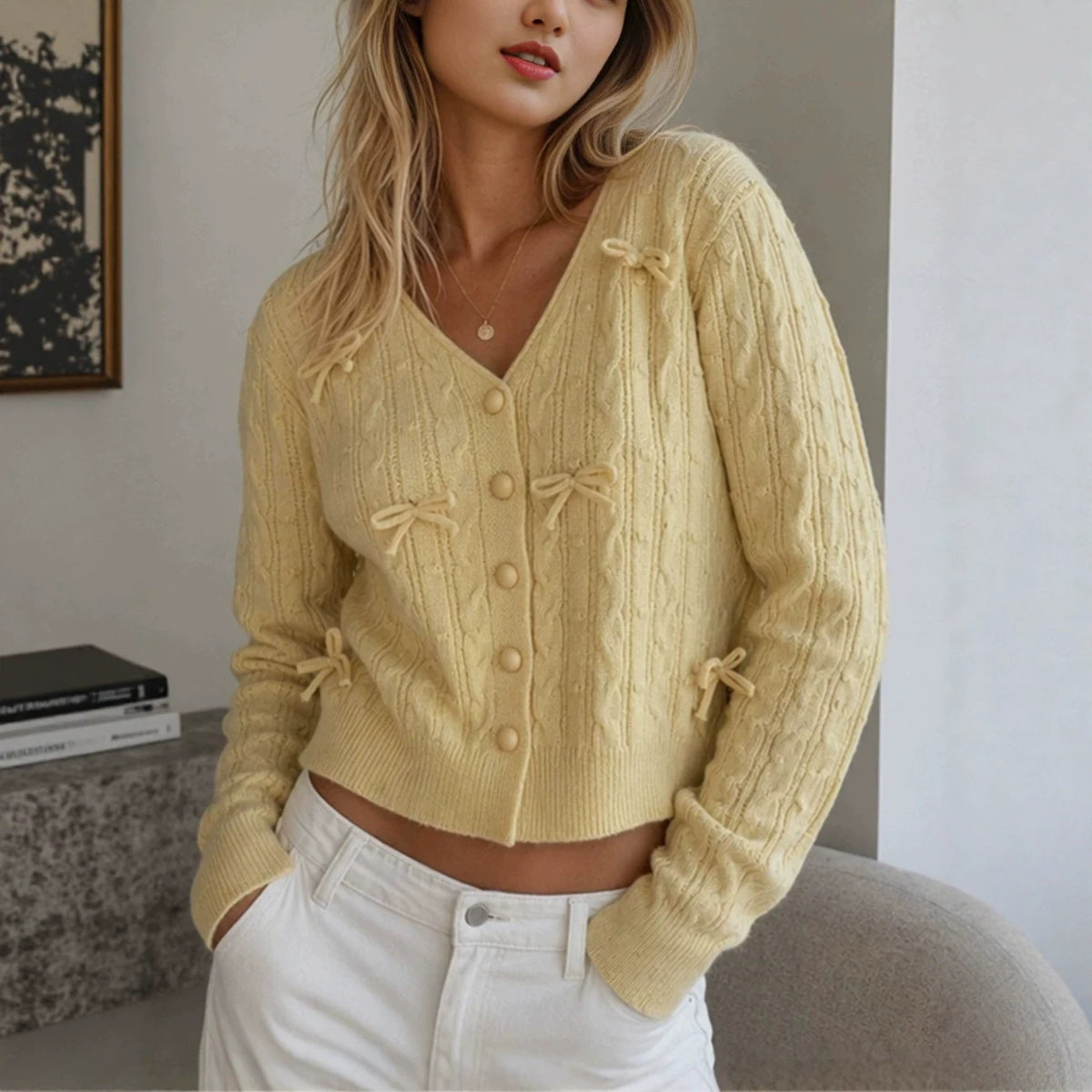 Women's 3D Bow Knit Cardigan