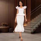 Women's Ruffle Top & Fishtail Midi Skirt Two-Piece Set