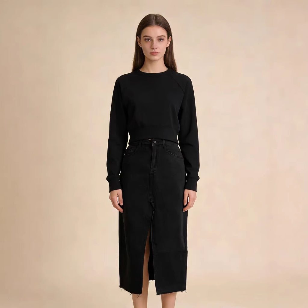Women's Slit Denim Midi Dress