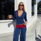 Women's Color-Block Zip Top & Wide-Leg Pants Set